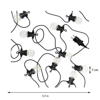 LED Lyskæde 12,5 m med 20 Pærer Varm Hvid IP44 Sort