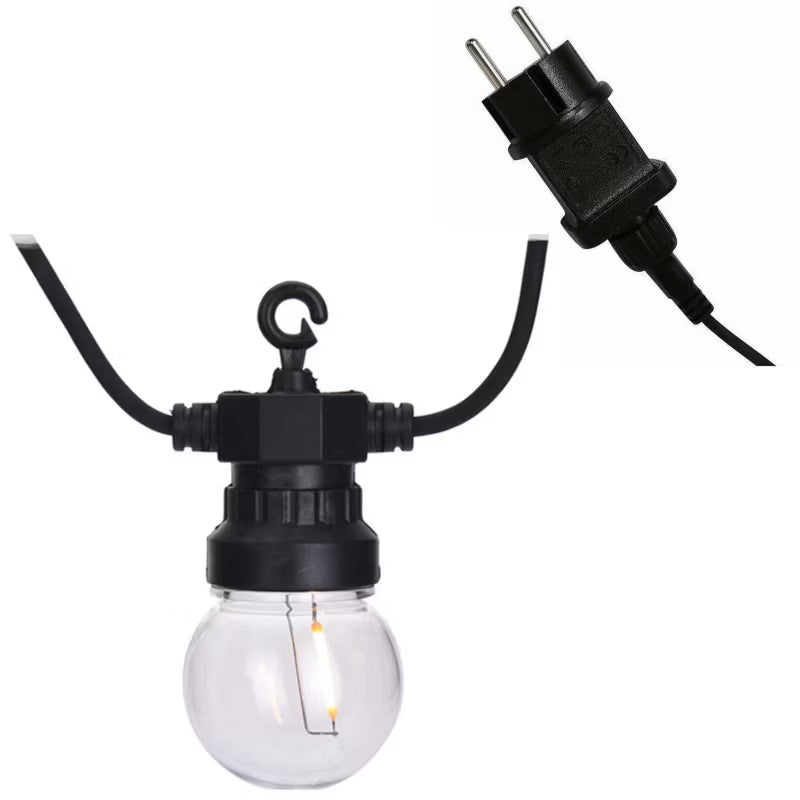 LED Lyskæde 12,5 m med 20 Pærer Varm Hvid IP44 Sort