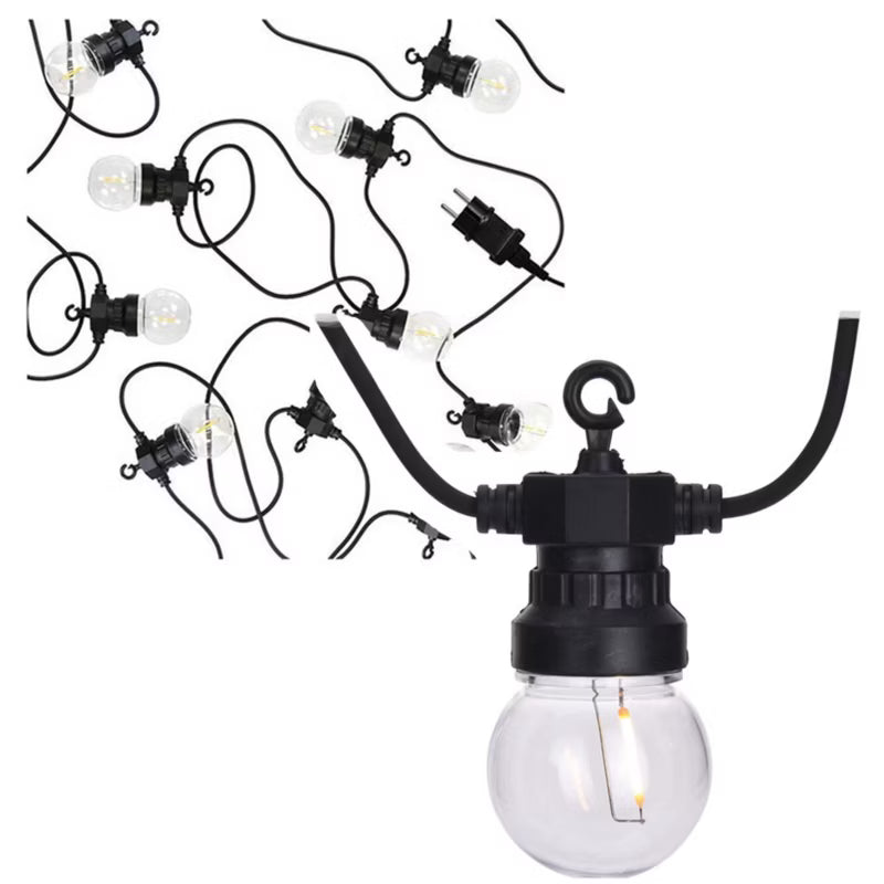 LED Lyskæde 12,5 m med 20 Pærer Varm Hvid IP44 Sort