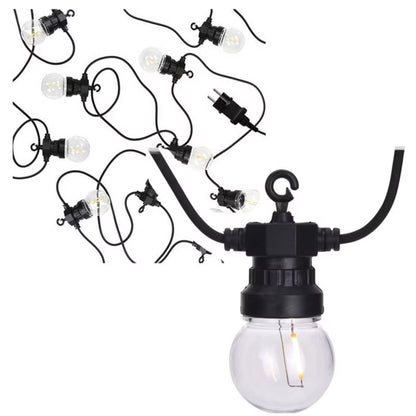 LED Lyskæde 12,5 m med 20 Pærer Varm Hvid IP44 Sort