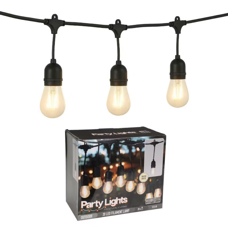 LED Lyskæde 20 Pærer 13 m Sort IP44