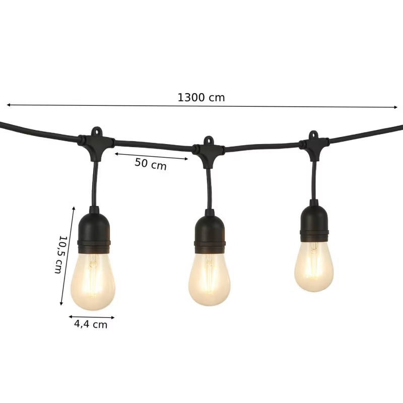 LED Lyskæde 20 Pærer 13 m Sort IP44
