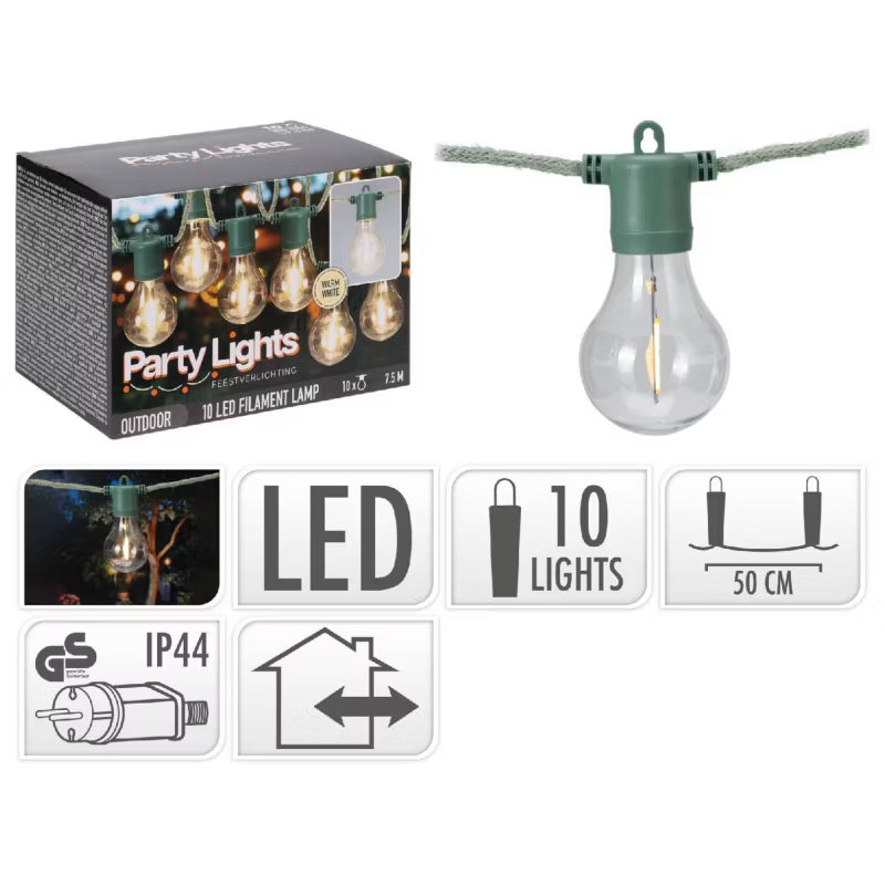 LED Lyskæde 7,5 m 10 Pærer IP44 Grøn