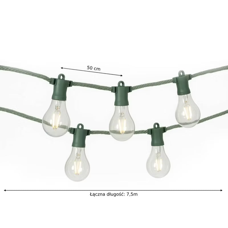 LED Lyskæde 7,5 m 10 Pærer IP44 Grøn