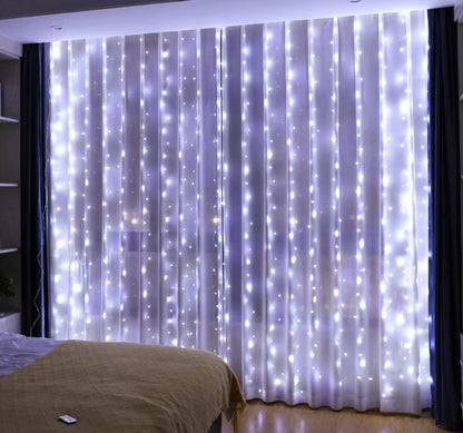 LED Lyskæde Gardiner 3x3 m Kold Hvid med Fjernbetjening