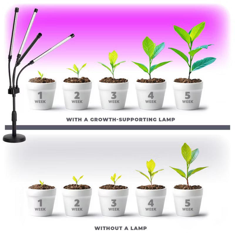 LED Plantelampe 10W med 4 Fleksible Arme og Timer