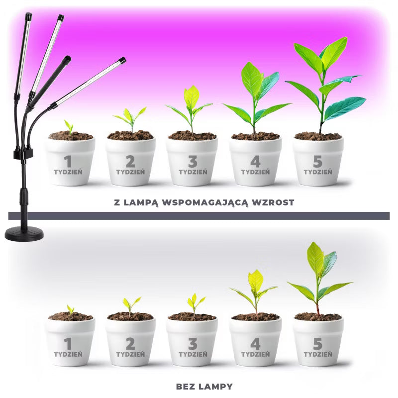 LED Plantelampe 10W med 4 Fleksible Arme og Timer