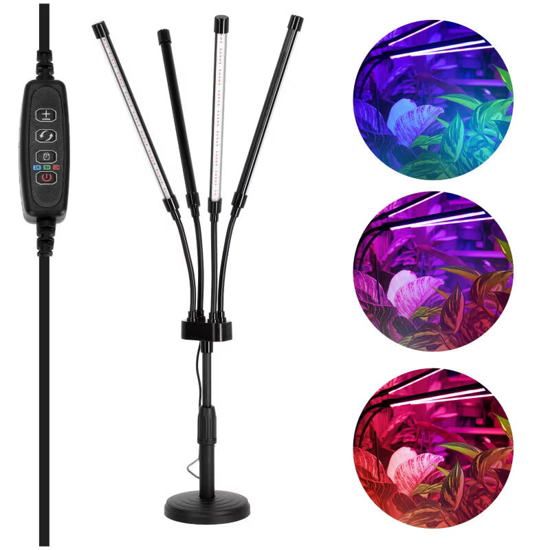 LED Plantelampe 10W med 4 Fleksible Arme og Timer