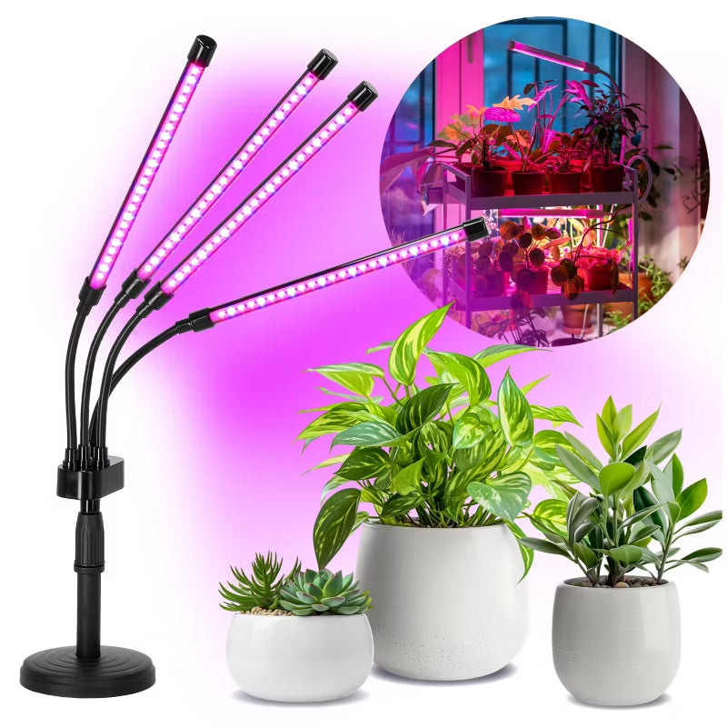 LED Plantelampe 10W med 4 Fleksible Arme og Timer