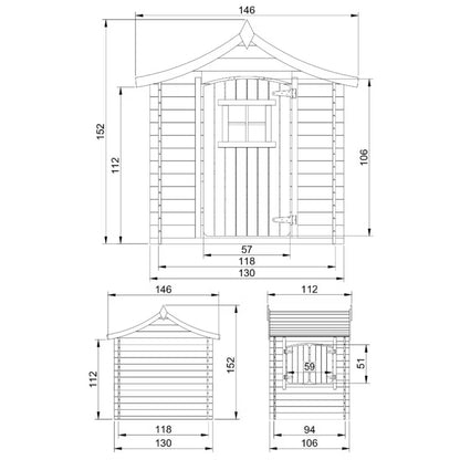 Legehus i Træ M550-1 146x112 cm Natur 1,1 m²