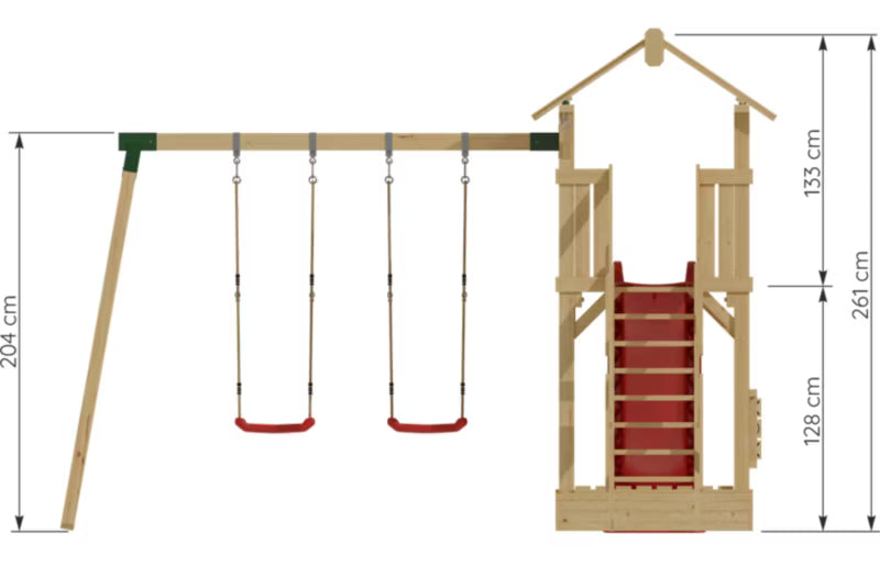 Legeplads Mały Raj 380x410 cm Træ med Rutsjebane og Gynge
