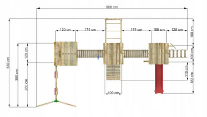 Legeplads Træ 800x270 cm med Gynge og Rutsjebane
