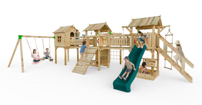 Legeplads Træ 800x270 cm Grøn med Rutsjebane og Gynger