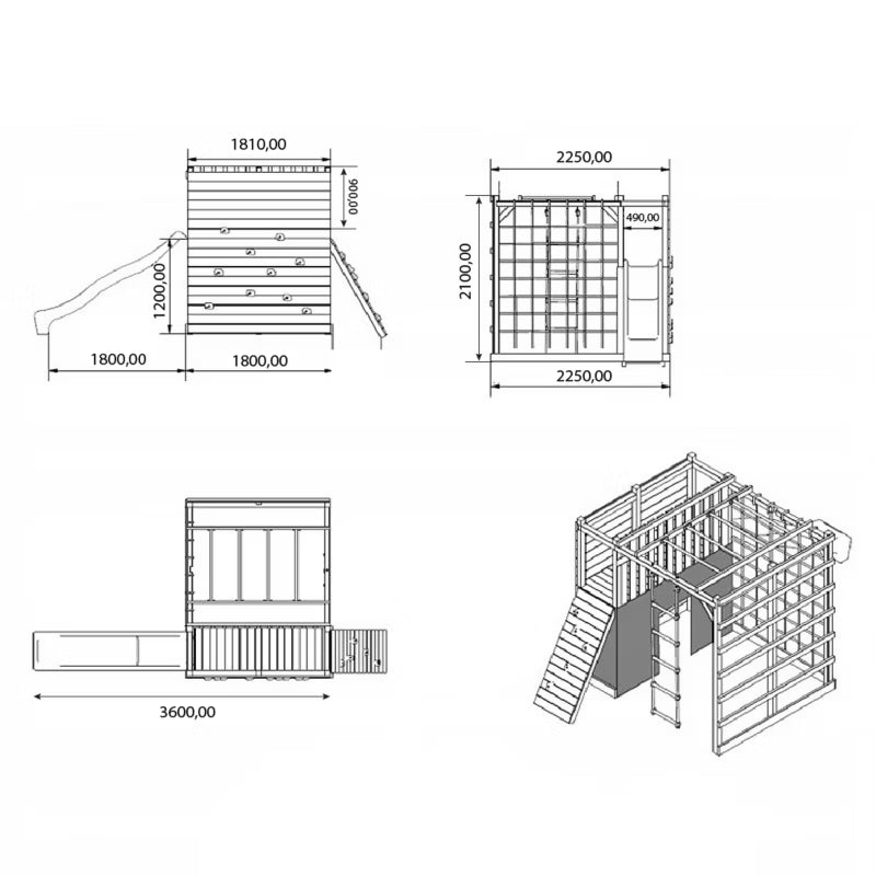 Legeplads Træ Cubic Omega 447x225x210 cm