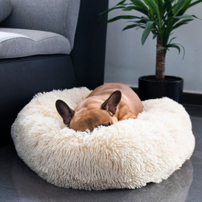 Springos kattekurv 90 cm i blødt plysmateriale, cremefarvet, 1 stk.