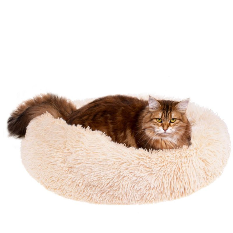 Springos rundt hunde- og kattehule 80 cm i blødt plysmateriale, cremefarvet, 1 stk.
