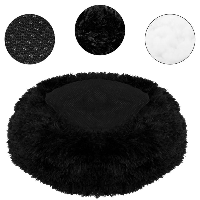 Springos hundeseng 40 cm, rund, sort, plysseng, 1 stk.