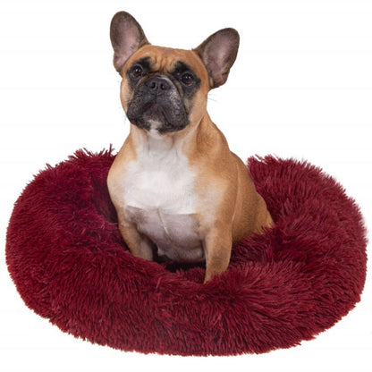 Springos hundeseng 40 cm rund i blødt plysmateriale, rød, 1 stk.