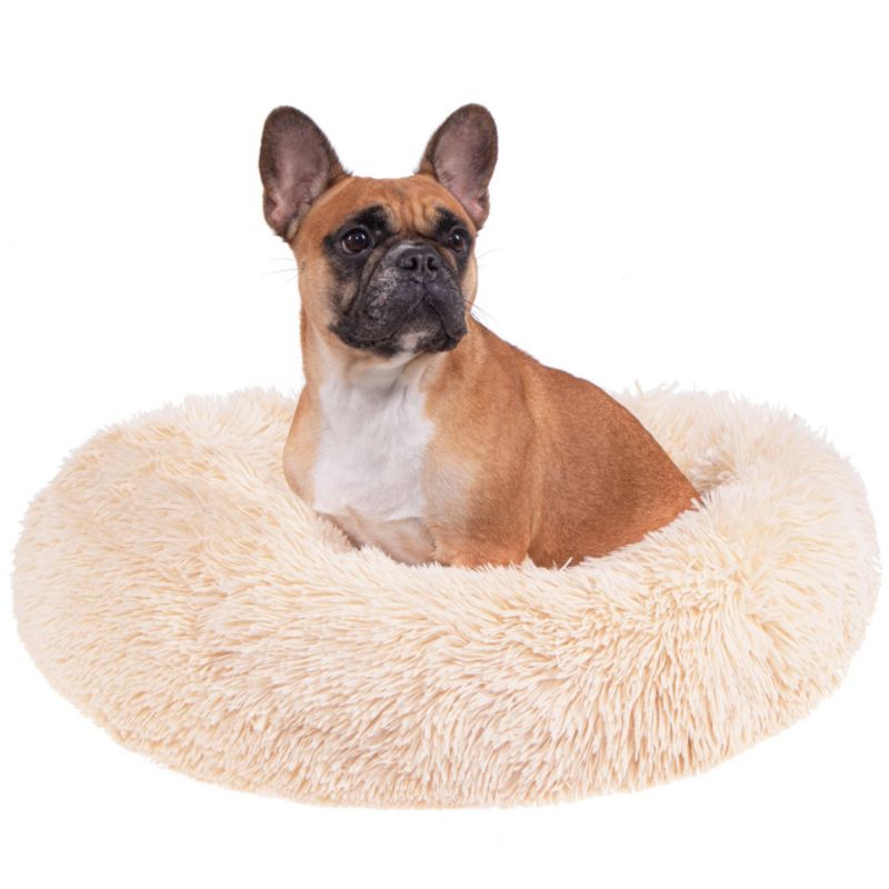 Springos hundeseng 40 cm i blødt fløjl, cremefarvet, 1 stk.