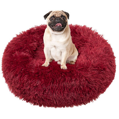 Springos hundeseng 60 cm rund i blødt plysmateriale, bordeaux, 1 stk.