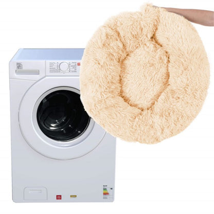 Springos hundeseng 60 cm i blødt plysmateriale, rund, cremefarvet, 1 stk.