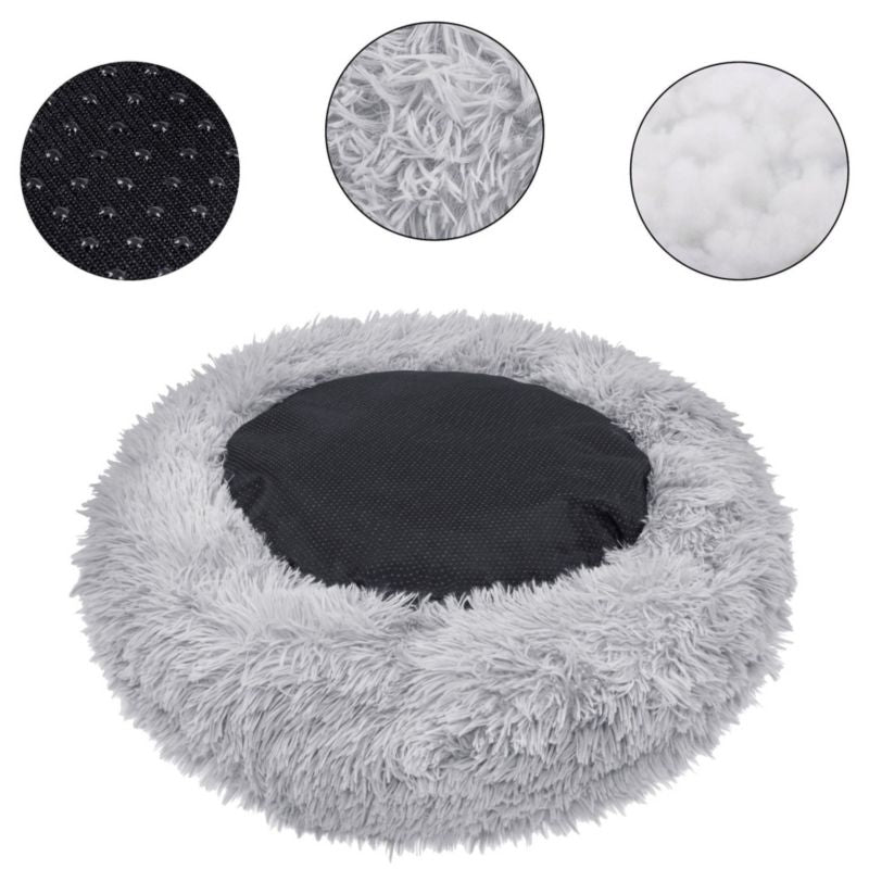 Springos hundeseng 60 cm i blødt plysmateriale til katte, grå, 1 stk.