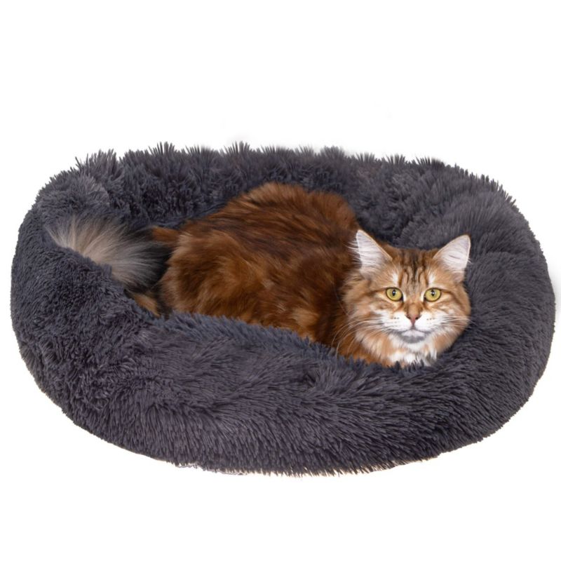 Springos hundeseng 60 cm rund i blødt plysmateriale, grafitgrå, 1 stk.