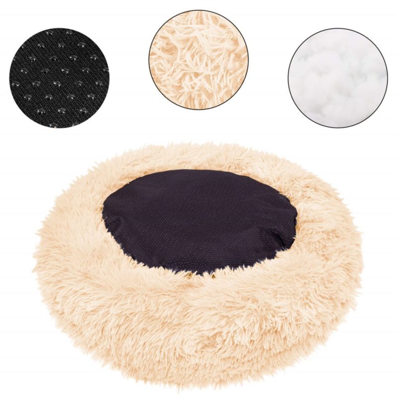 Springos hundeseng 70 cm rund i blødt cremefarvet plysmateriale, 1 stk.