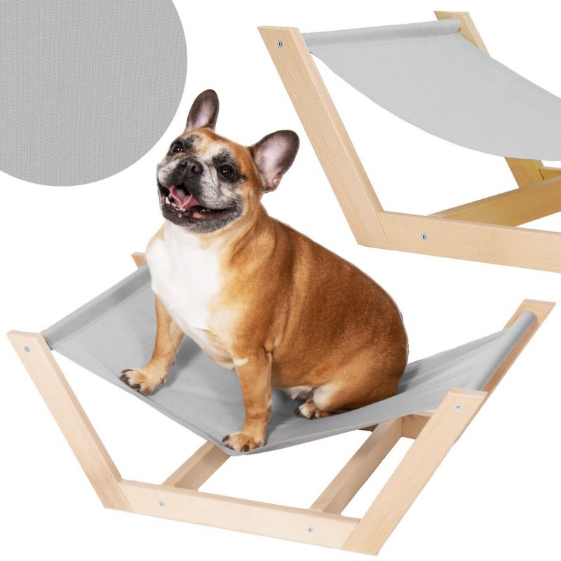 Springos hundeseng 70 x 40 cm træliggestol til kat, grå hængekøje 1 stk.