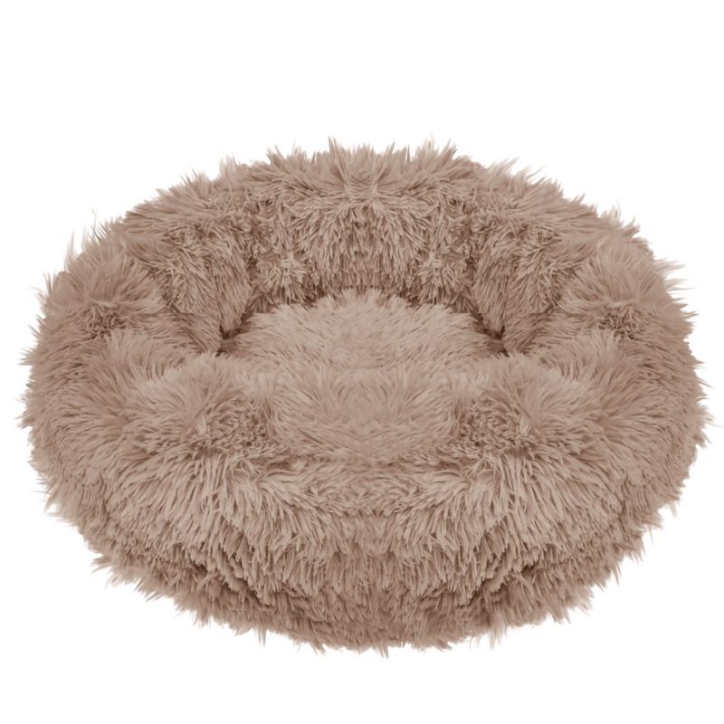 Springos hundeseng 80 cm, rund, plysseng i lys brun, 1 stk.