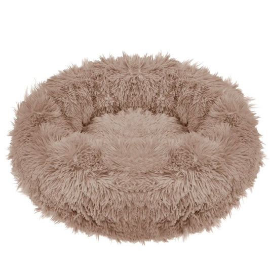 Springos hundeseng 80 cm, rund, plysseng i lys brun, 1 stk.