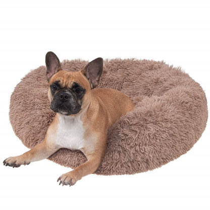 Springos hundeseng 80 cm, rund, plysseng i lys brun, 1 stk.
