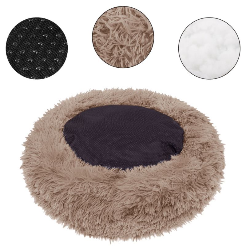 Springos hundeseng 80 cm, rund, plysseng i lys brun, 1 stk.