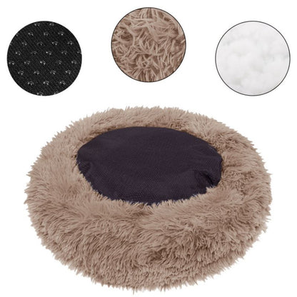 Springos hundeseng 80 cm, rund, plysseng i lys brun, 1 stk.