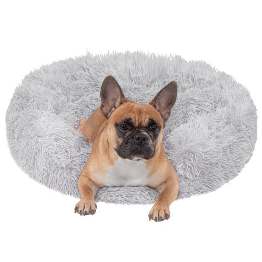 Springos hundeseng 90 cm i blødt plys, grå, 1 stk.