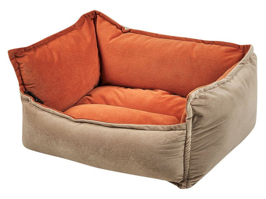 Izmir velour hunde- og kattekurv i orange og beige, 1 stk.