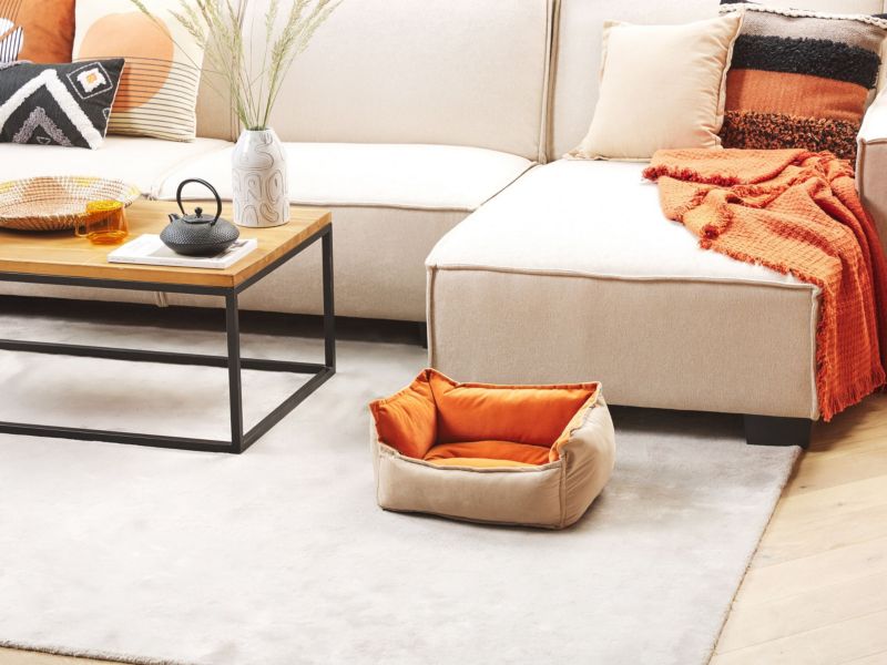 Izmir velour hunde- og kattekurv i orange og beige, 1 stk.