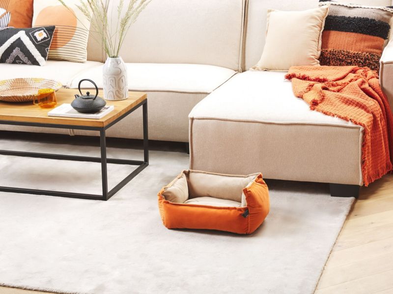 Izmir velour hunde- og kattekurv i orange og beige, 1 stk.