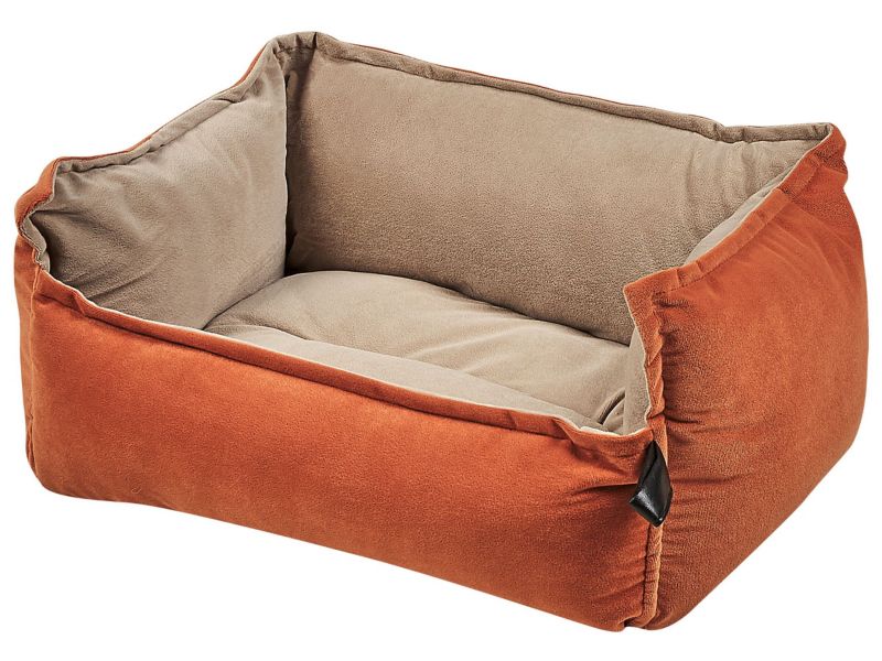 Izmir velour hunde- og kattekurv i orange og beige, 1 stk.