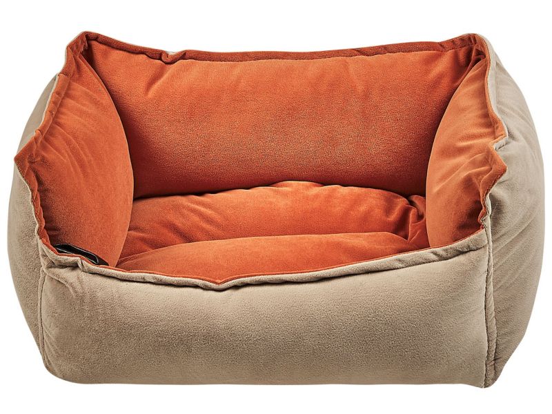 Izmir velour hunde- og kattekurv i orange og beige, 1 stk.