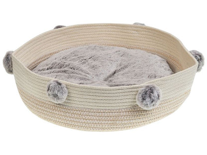 Ortaca rundt hunde- og kattehule i lys beige bomuld, 1 stk.