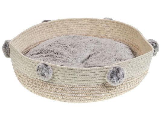 Ortaca rundt hunde- og kattehule i lys beige bomuld, 1 stk.