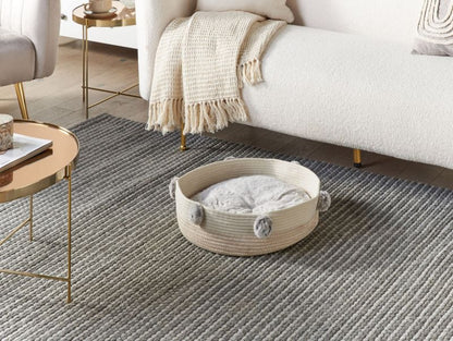 Ortaca rundt hunde- og kattehule i lys beige bomuld, 1 stk.
