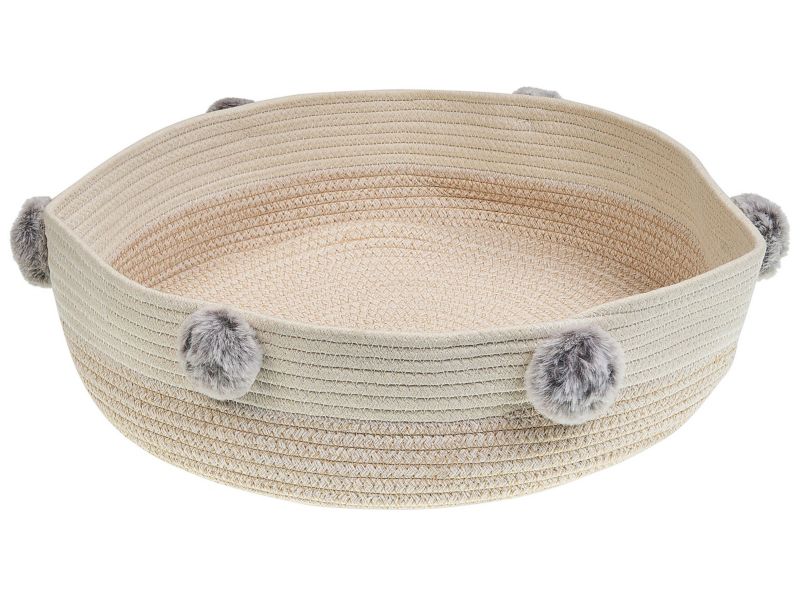 Ortaca rundt hunde- og kattehule i lys beige bomuld, 1 stk.