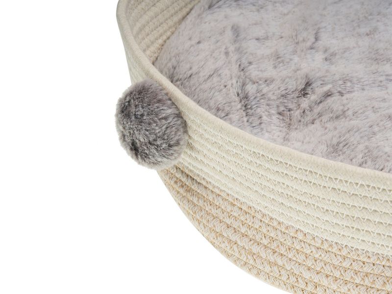 Ortaca rundt hunde- og kattehule i lys beige bomuld, 1 stk.