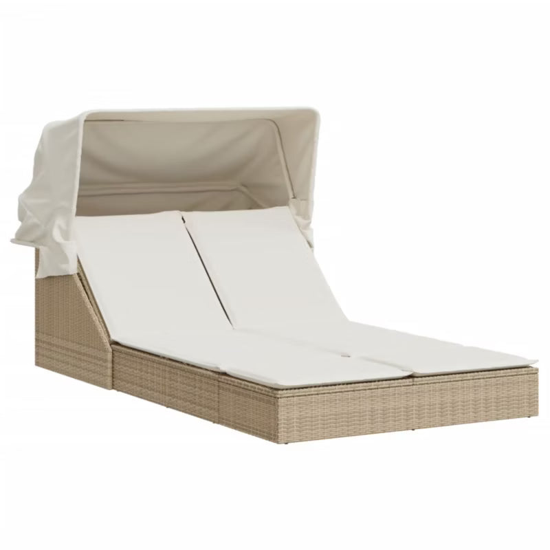 Liggestol Dobbelt 108x236 cm Beige med Solsejl