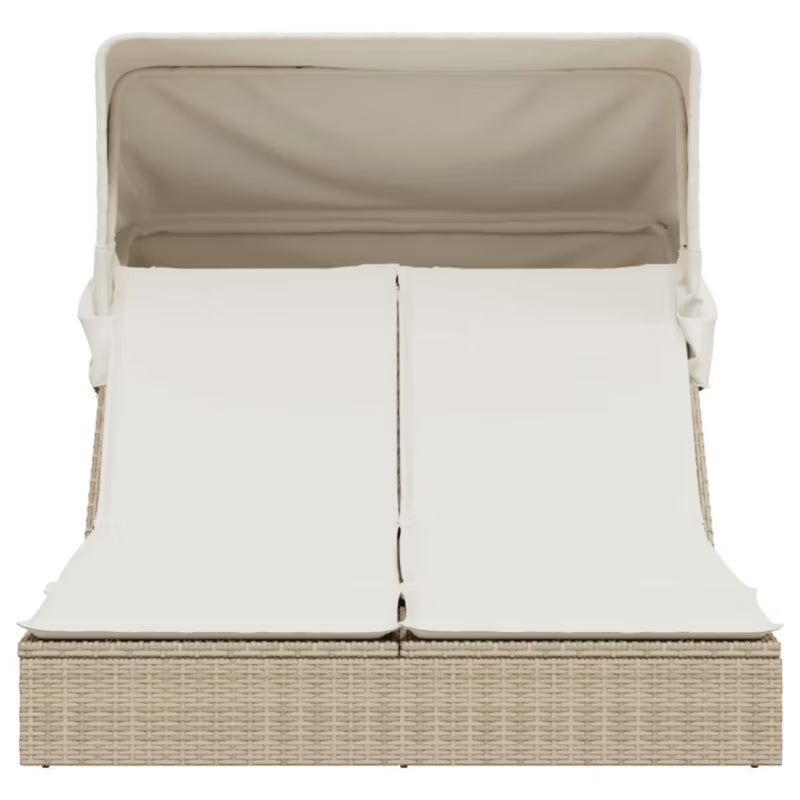 Liggestol Dobbelt 108x236 cm Beige med Solsejl