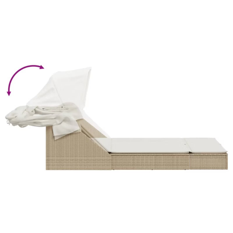 Liggestol Dobbelt 108x236 cm Beige med Solsejl