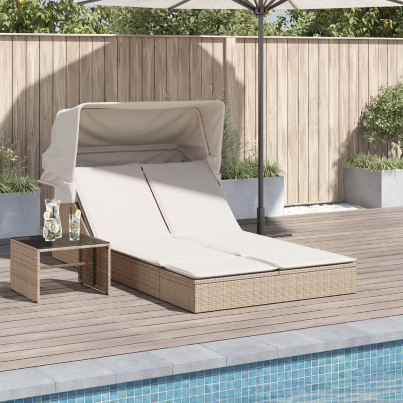 Liggestol Dobbelt 108x236 cm Beige med Solsejl