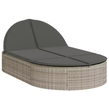 Liggestol Dobbelt 110x200 cm Grå Polyrattan med Hynder WM-368651